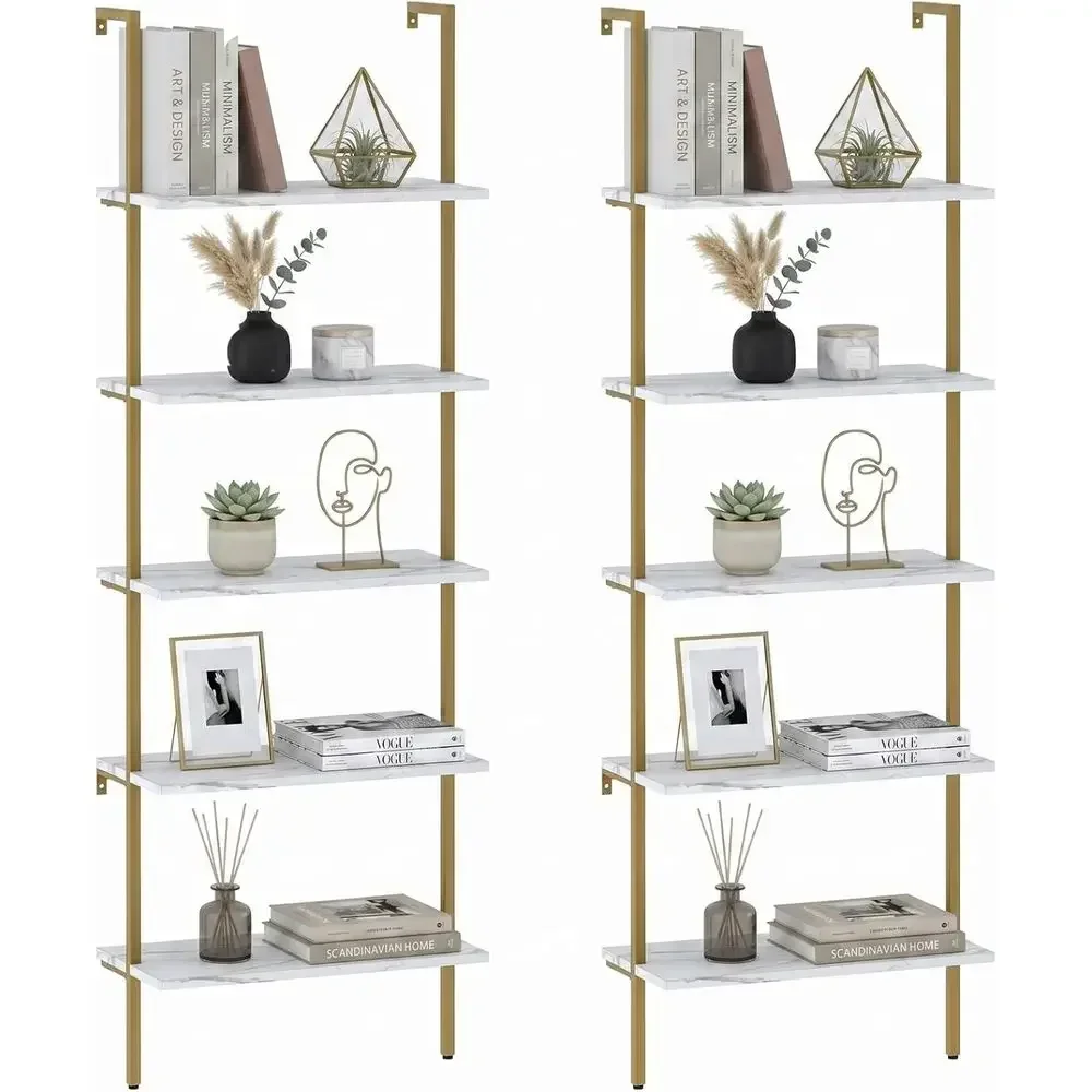 Bookshelf 5 Tier - 5 Katmanlı Beyaz Mermer Duvara Monte