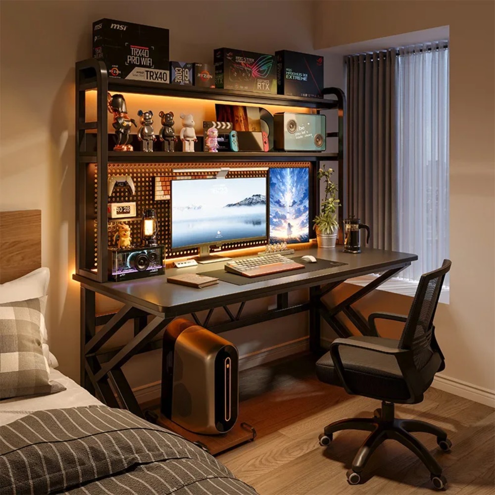 Office Furniture For Small Spaces - Kitaplıklı ve Pegboard'lı Oyun Masası, Depolama