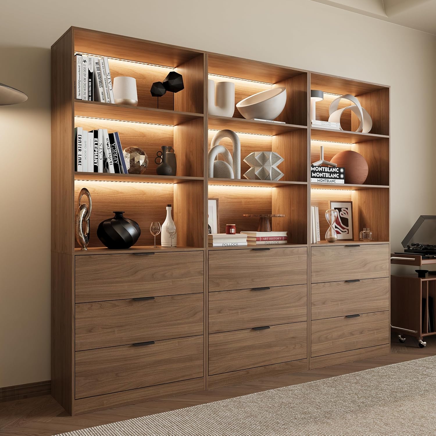 Bookshelf 5 Tier - 3 Adet Işıklı Kitaplık, 5 Katmanlı,