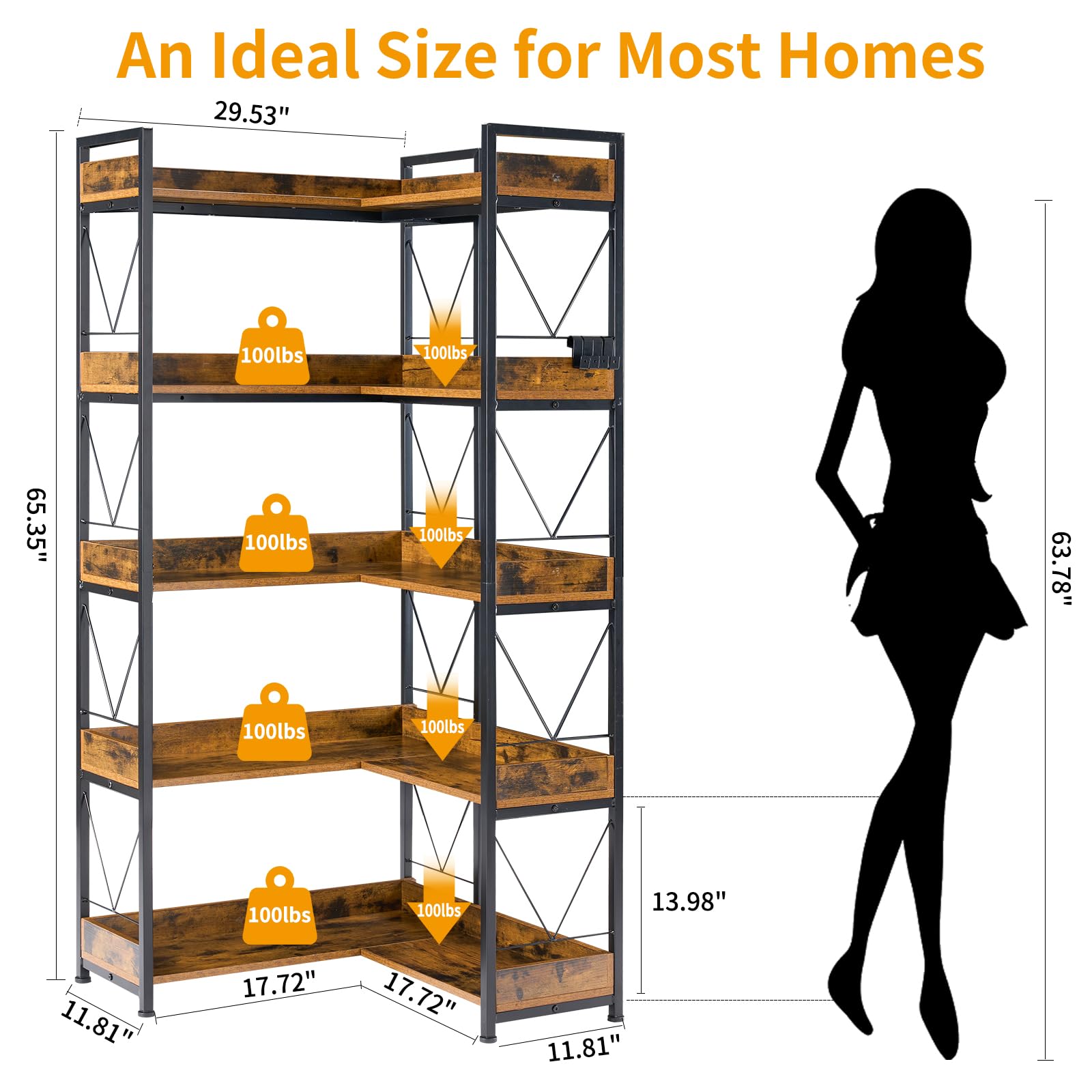 JHK 65 inç L Şeklinde Kitaplık - Bookshelf 5 Tier incelemesi ve fiyatı