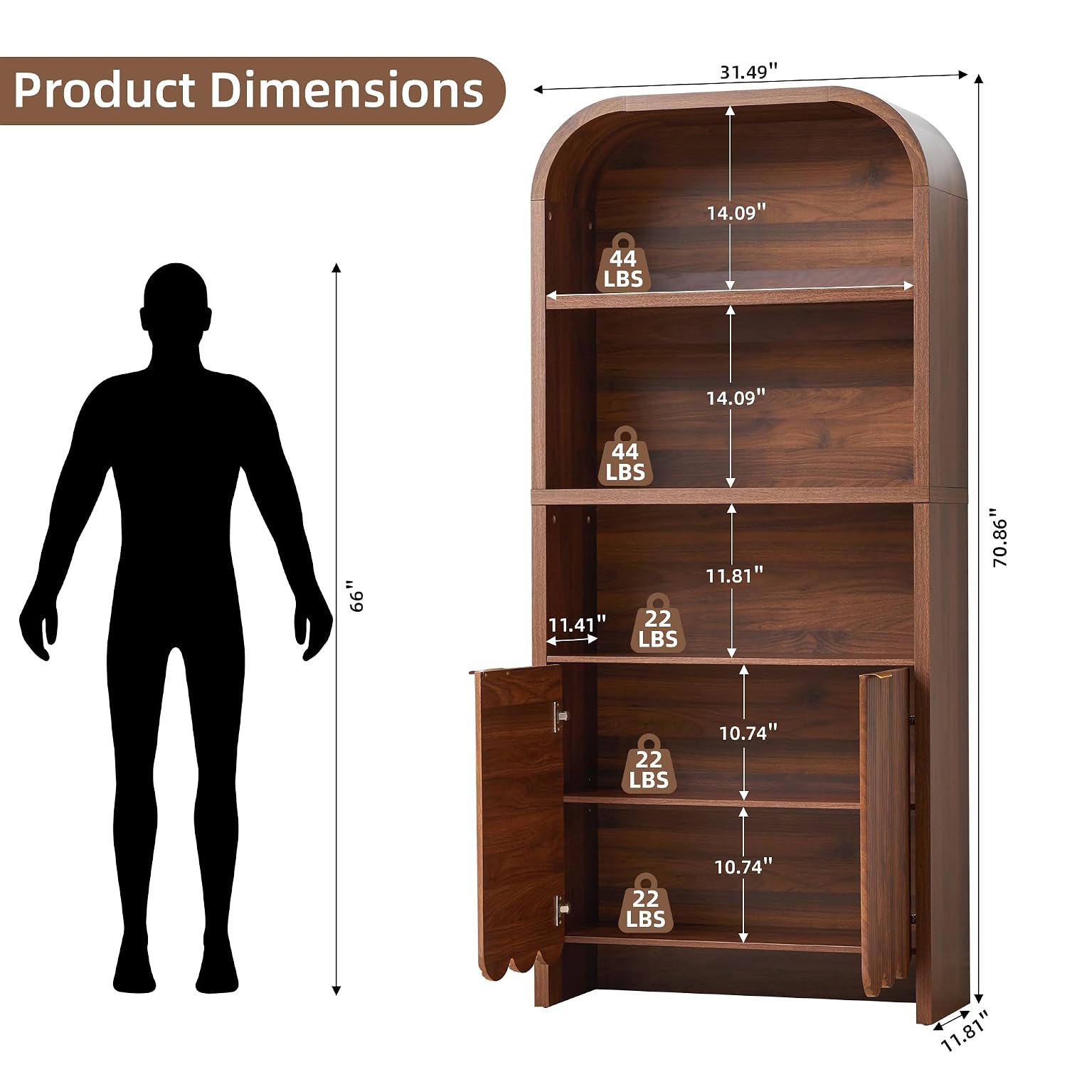 71 inç Yüksekliğinde Kavisli K - Bookshelf 5 Tier incelemesi ve fiyatı