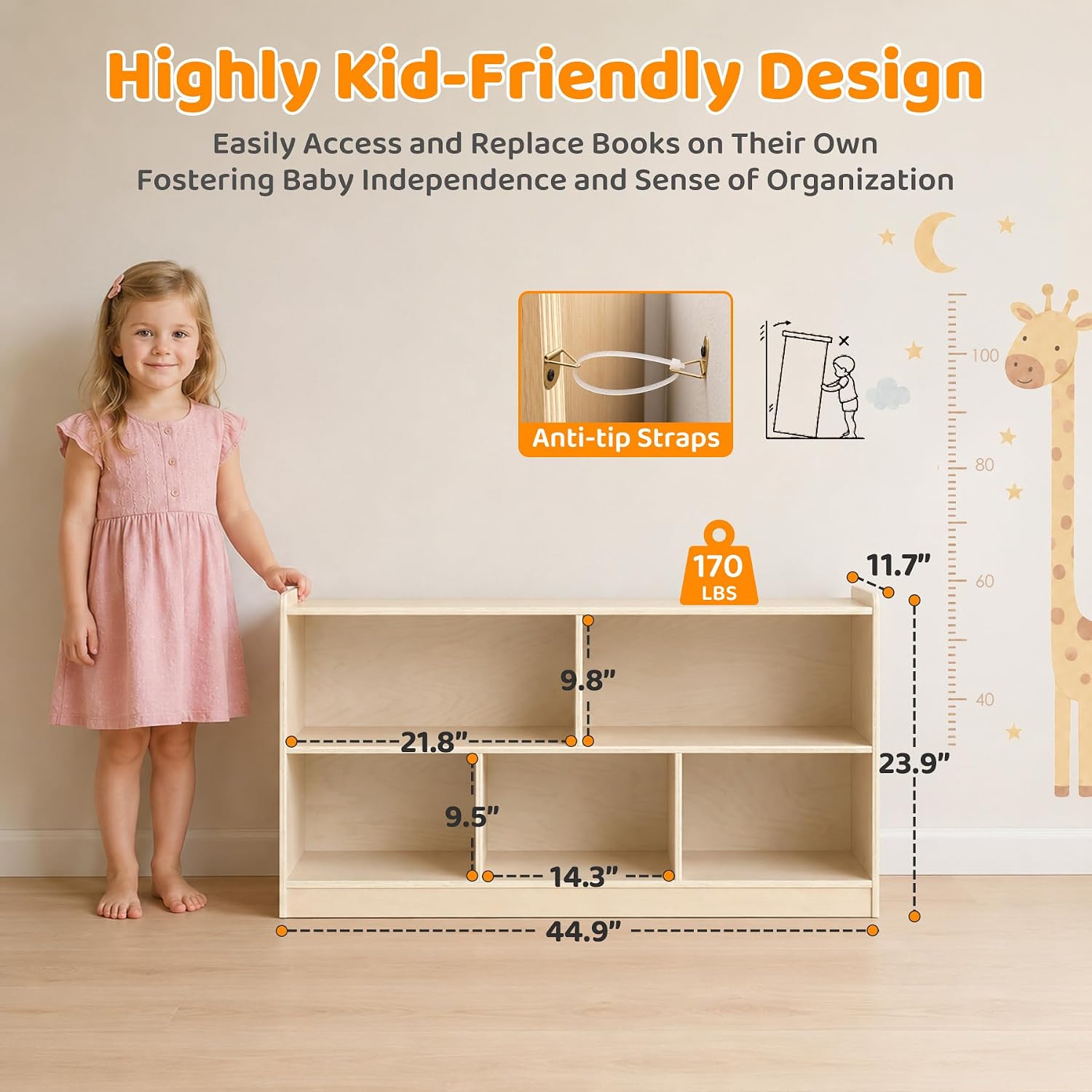 Ahşap 5 Bölmeli Montessori Çoc - Bookshelf 5 Tier incelemesi ve fiyatı