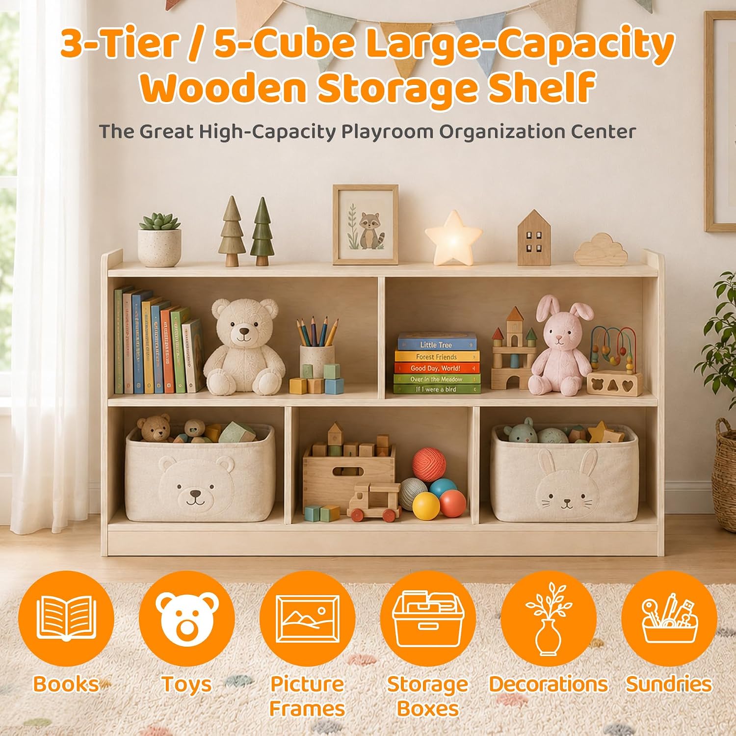 Ahşap 5 Bölmeli Montessori Çoc - Bookshelf 5 Tier incelemesi ve fiyatı